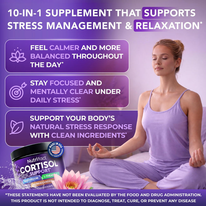 Cortisol Reducer for Men & Women with Ashwagandha & Magnesium, Vegan | Cortisol Supplements for Women & Men - With Rhodiola, Holy Basil and B Vitamins; Non-GMO, Made in USA - 60 Capsules