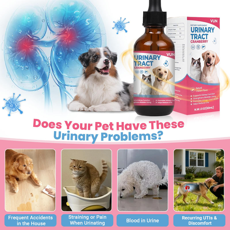 Cat UTI Treatment,Dog Urinary Tract Infection Drops, Renal Health for Cats Pets - Kidney Support,Bladder Control for Dogs Incontinence - Cat UTI Remedy Cranberry & D-Mannose (1 Pack) 1 Pack