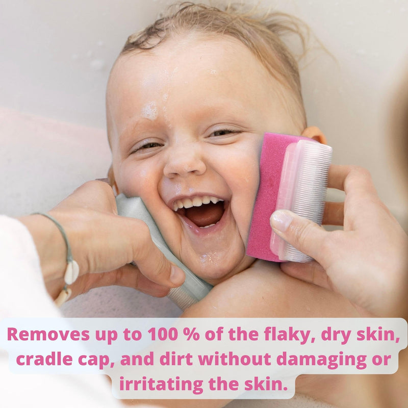 Cradle Cap Brush and Sponge Set for Baby - Bath Essentials for Newborns | Treatment Comb | Baby Bath Sponges (5-Pack Pink) - BeesActive Australia