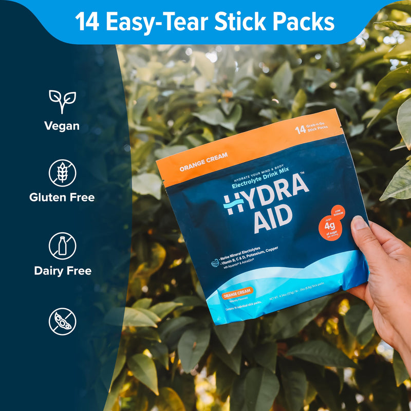 Low Sodium Electrolyte Powder Packets - Marine-Mineral Hydration Mix with Vitamins B, C, D | No Salty Aftertaste | 14 Orange Cream Sticks | Vegan, Non-GMO, Gluten Free 4.76 Ounce (Pack of 1)