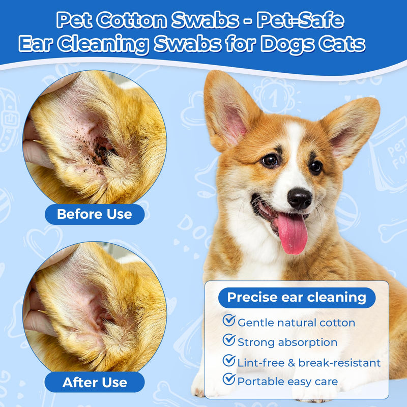 6 Inch Large Cotton Swabs for Dog Ear Cleaning - Extra Long Handle Dog Ear Swabs, Soft & Absorbent Big Cotton Tips, Perfect for Pet Care & Daily Grooming (100 Pcs) 1 pack 100 pcs