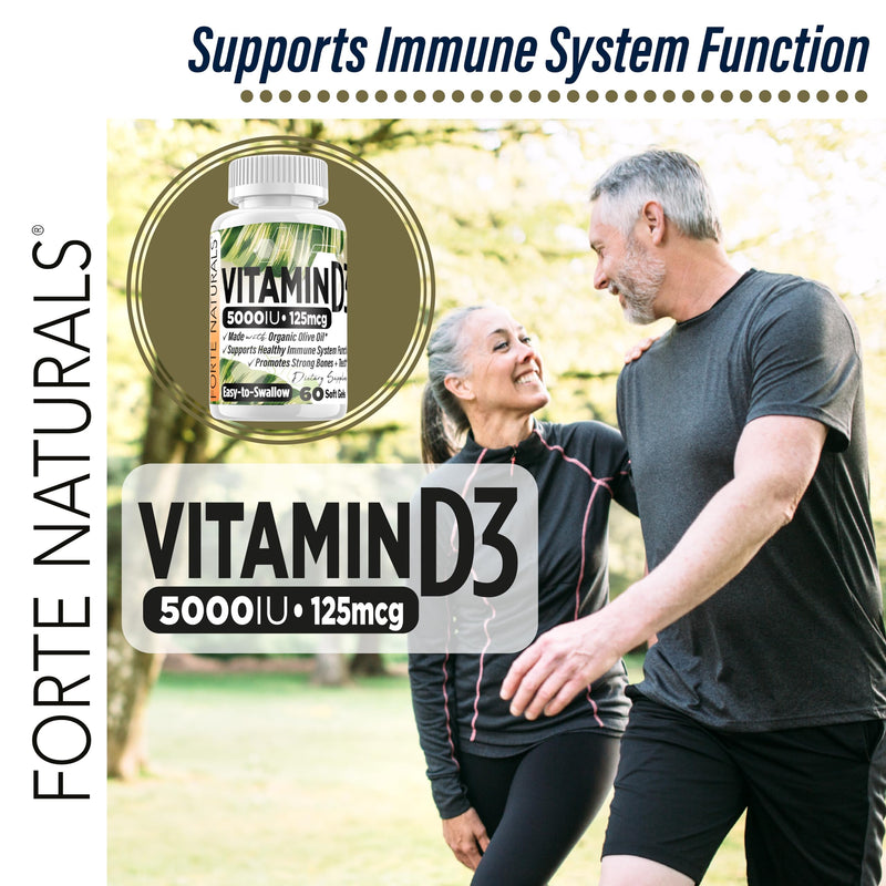 Vitamin D3 5000 IU Supplement 125 mcg Soft Gels Specially for Sensitive Stomachs Supplements with Organic Olive Oil Best Vitamin D3 Supplement for Women & Men Made in USA