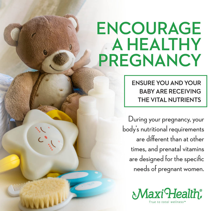 Maxi Health® Prenatal Vitamins for Women, Iron & Folate (60 Day Supply) | Kosher | Prenatal with Iron, Folate, Choline & D3 | Pregnancy Support | Non-GMO | Doctor Formulated 60 Count (Pack of 1)