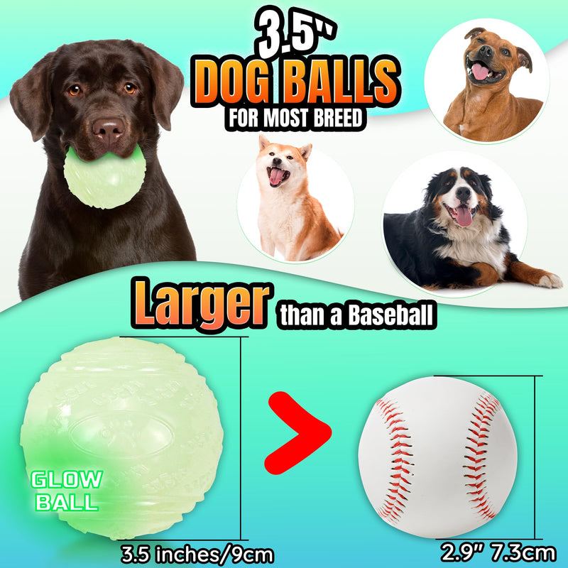 4-Pack 3.5” Glow Squeaky Dog Balls,Bouncy Glow in The Dark Dog Ball with Squeaker, Durable Dog Rubber Ball Toys Glowing Fetch Balls for Medium Large Dogs Nighttime Playing Indoors & Outdoors - BeesActive Australia