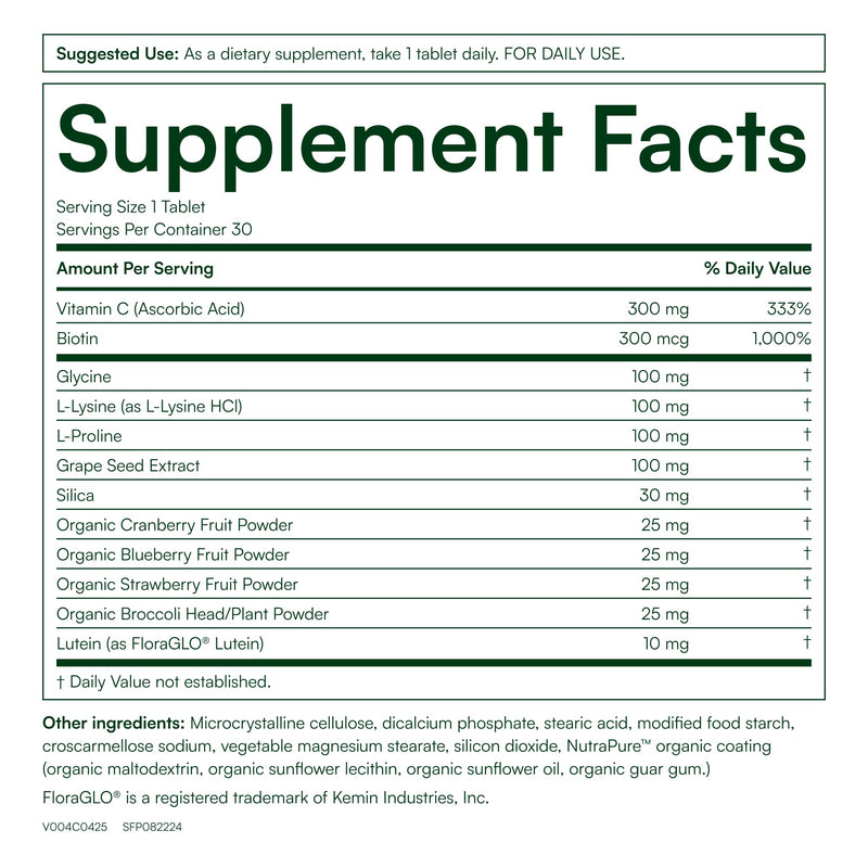 Purity Products Vegan Collagen Builder - Organic Whole Foods Fruits | & Veg, Silica, Lutein, Vitamin C, Biotin, Grape Seed - Amino Acids Glycine, Lysine & Proline Collagen Boosters - 30 Tablets Unflavored 30 Count (Pack of 1)