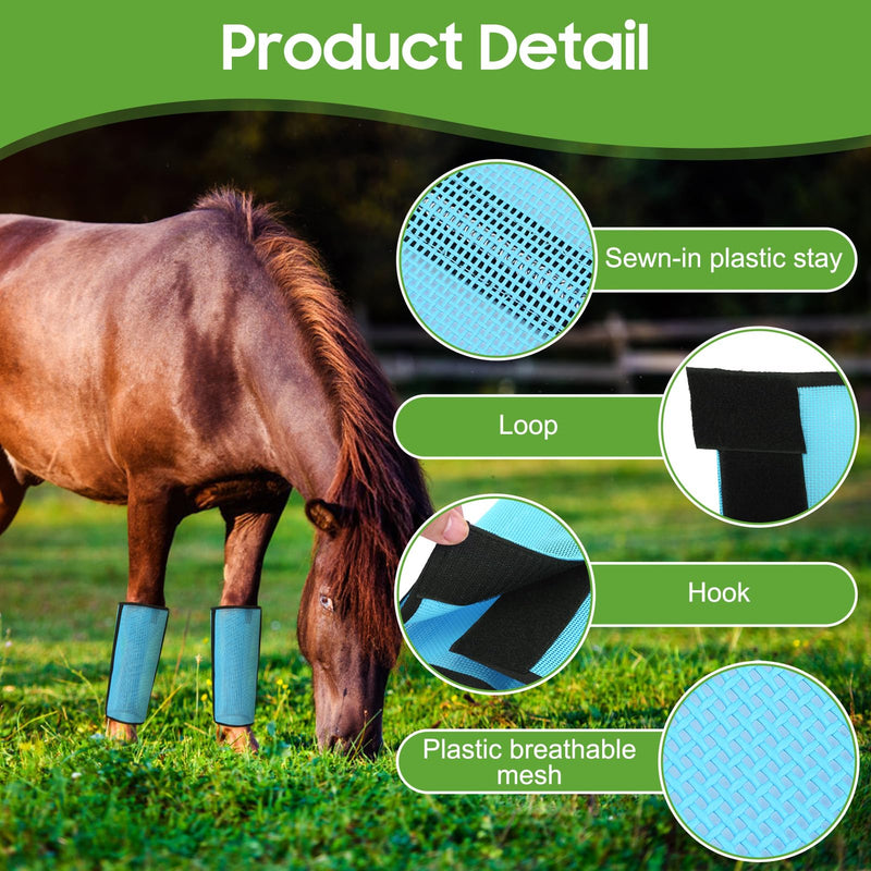 Rosvola Horse Fly Boots, Fly Boots for Horses Set of 4, Breathable Comfortable Horse Leggings, Non-Slip Protection Leg Wrap, Fly Leggings Equestrian Supplies Blue