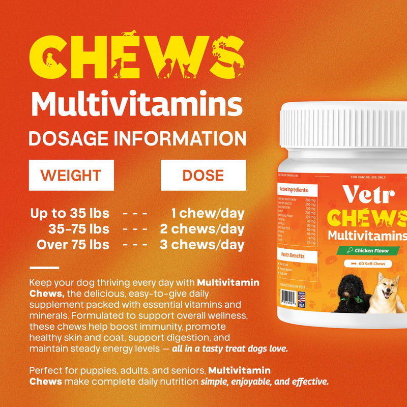 Vetr Dog Multivitamin Treats, 120 Chews Chicken Flavor, Daily Pet Dog Vitamins and Supplements with Glucosamine, Chondroitin, & Probiotics, Hip & Joint, Immune Support, & Digestive Care
