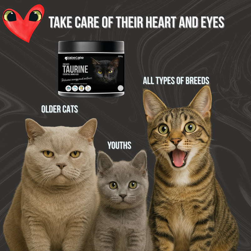 Cat Taurine Powder with Fish Protein 300g – Heart & Vision Support – Immune System & Energy Formula – Highly Palatable taurine for cats Supplement – pure taurine powder for cats