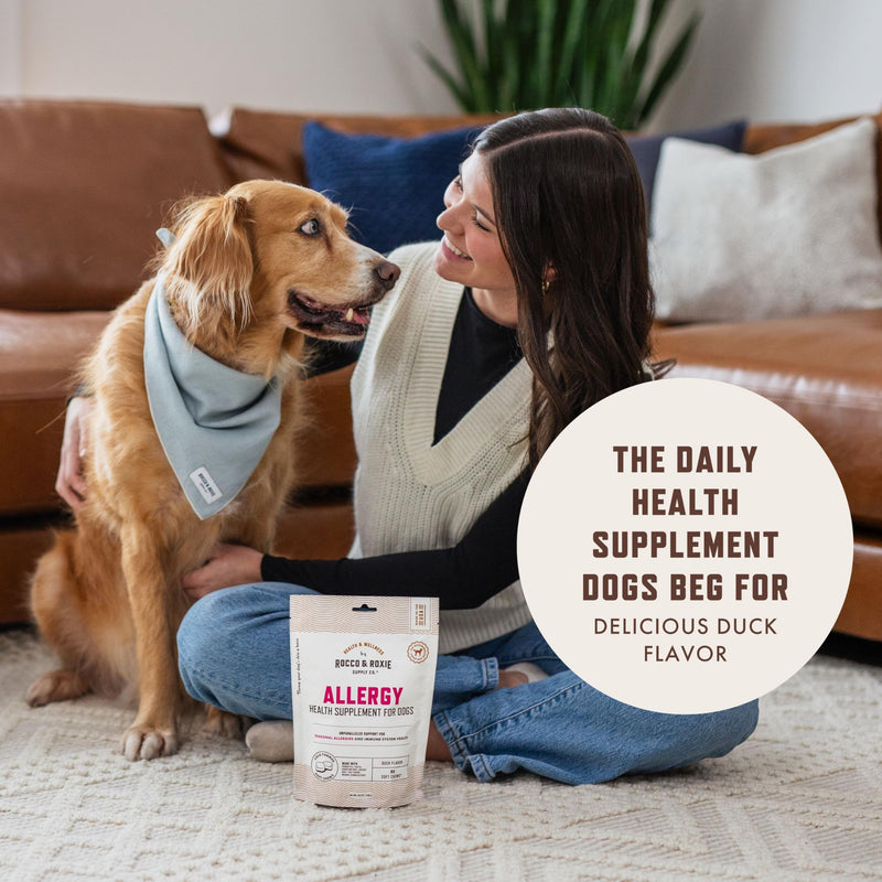 Rocco & Roxie Dog Allergy Relief Chews with Omega 3 for Dogs, Probiotics for Itching Skin, Stop Paw Licking, Fish Oil Skin and Coat Supplement, Anti-Itch, Pet Itchy Allergies and Immune Support, 60ct Allergy 60ct