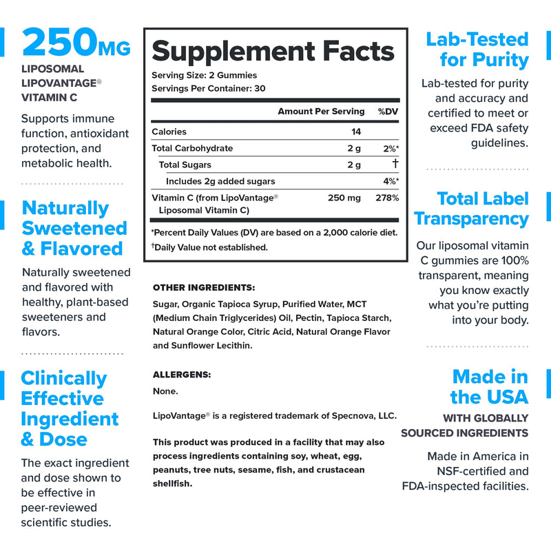 LEGION Liposomal Vitamin C Gummy - High Absorption Liposomal VIT C for Women & Men - Natural Vitamin C Supplements for Immune System Support (60 Gummies)
