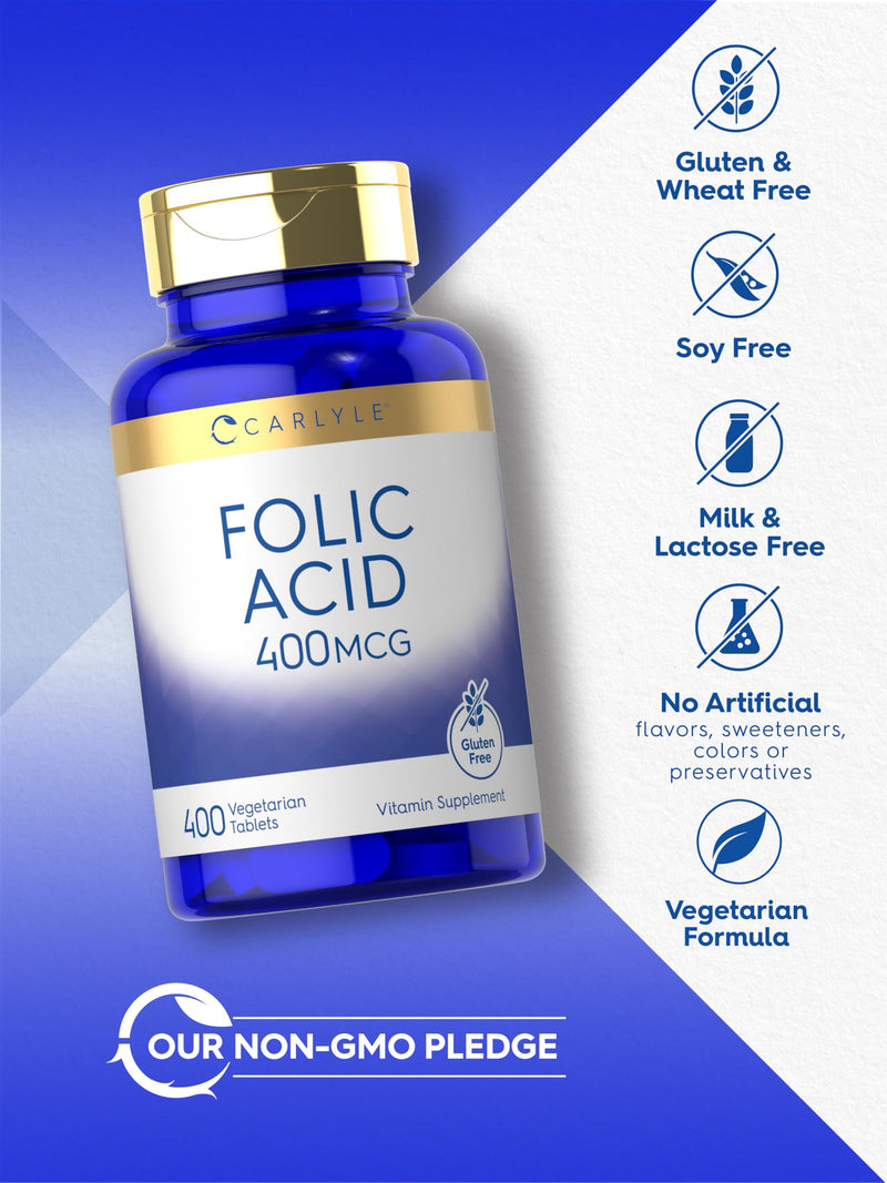 Carlyle Folic Acid 400 mcg | 400 Tablets | Vegetarian, Non-GMO & Gluten Free Supplement