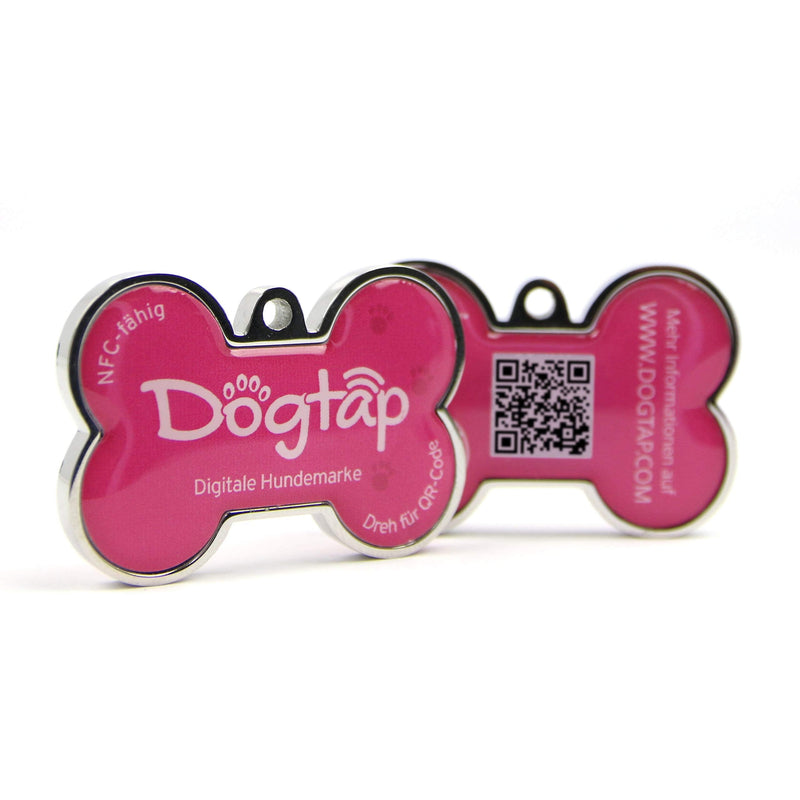 Dogtap Solid, digital dog tag bone, with NFC chip and QR code for contact details and profile, PVC, metal, waterproof, robust, 41.6 x 28.5 x 4.6 mm pink - BeesActive Australia