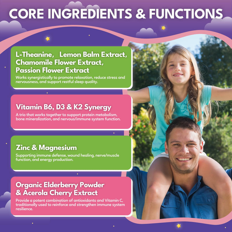 2PCS Magnesium Calming Gummies for Kids 4+ & Adults, Sugar Free Magnesium Supplement with L-Theanine, Chamomile, Vitamins B6, D3, K2, Zinc for Sleep, Relaxation, Focus & Muscle Support Strawberry 60 Count (Pack of 2)