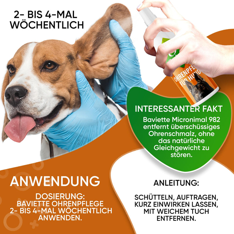 Baviette Dog Care – 100 ml Natural Ear Cleaner for Dogs – Gentle Microorganism-Based Spray, Probiotic-Inspired Formula – For Outer Ear Care, Odourless, Alcohol-Free & pH-Neutral