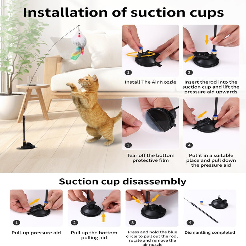 4-in-1 Interactive Cat Feather Toys Durable Retractable Fishing Pole Cat Toy Enhanced Suction Cup Cat Catnip Toy 14 Wand Replacement Door Hanging Cat String Toy for Bored Indoor Kitten 4-in-1 Cat Toy Set - BeesActive Australia
