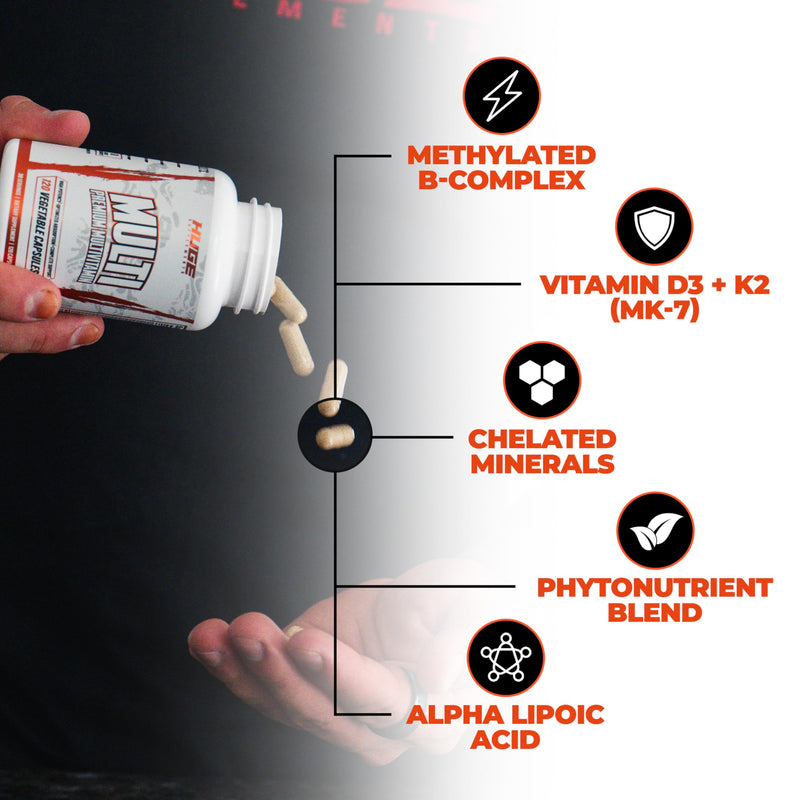 Huge Multi, Multivitamin for Men, High-Performance All-in-One Formula for Athletes & Bodybuilding, Vitamin & Mineral Replenishment, Supports Immune System & Healthy Hormone Levels (120 Capsules)