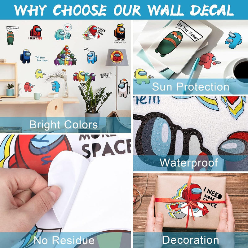 Video Game Wall Decals, 49 Pcs Large Waterproof Cartoon Wall Sticker Peel and Stick Removable Anime Wall Mural Decor for Kids Bedroom Baby Nursery Living Room Decoration, as156 - BeesActive Australia