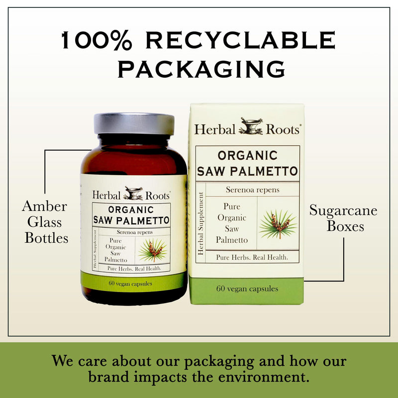 Herbal Roots Organic Saw Palmetto Capsules | 1,000mg per Serving | 60 Organic Vegan Capsules