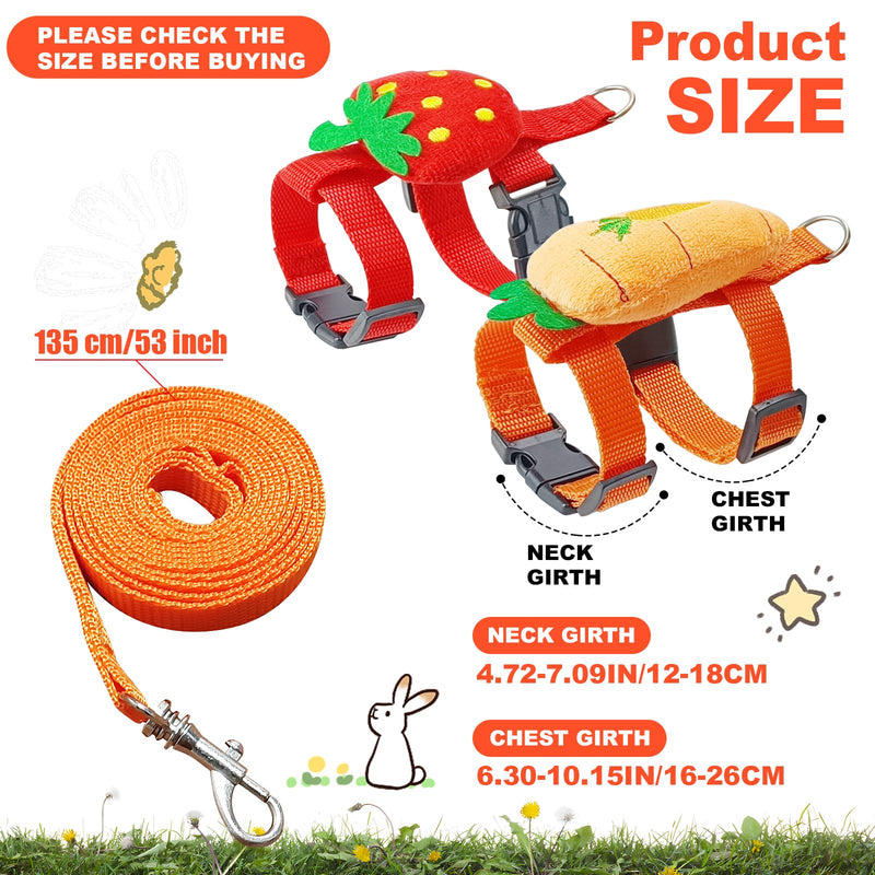 Bunny Harness and Leash for Rabbits,2 Pack Adjustable Bunny Harness,Cute Vest Harness and Leash Set, for Rabbit,Kitten, Puppy, Pig and Small Pet Animals Carrot, Strawberry S - BeesActive Australia