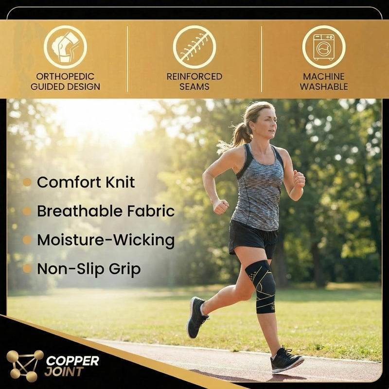 CopperJoint Pull On Knee Brace Women Workout - Copper Infused Knee Sleeves for Men, Elastic Compression Knees Support Braces for Fitness, Volleyball, Basketball, Running, Sports XL X-Large w/Strap (Single) - BeesActive Australia