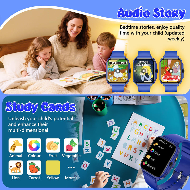 Kids Watch, 1.85" Fitness Tracker Pedometer, Heart Rate, Sleep Monitor, NO APP/Phone, Alarm Clock, Smartwatches with Video Music, IP68 Waterproof, Puzzle Games, Gift for Boy Girl, Smart Watch for Kid Dark Blue 1.85" - BeesActive Australia