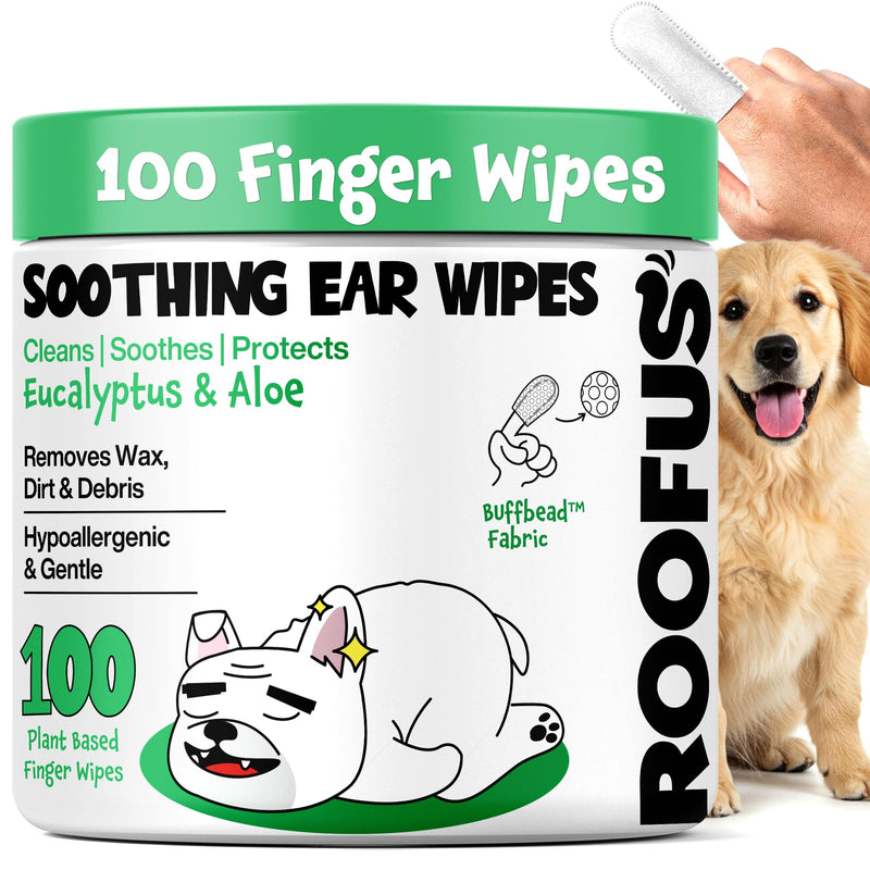 Dog Ear Cleaner Wipes 100 Counts - Vet-Recommended Pet Ear Wipes to Remove Wax, Dirt, Relieve Ear Itching & Inflammation for Dogs & Cats White