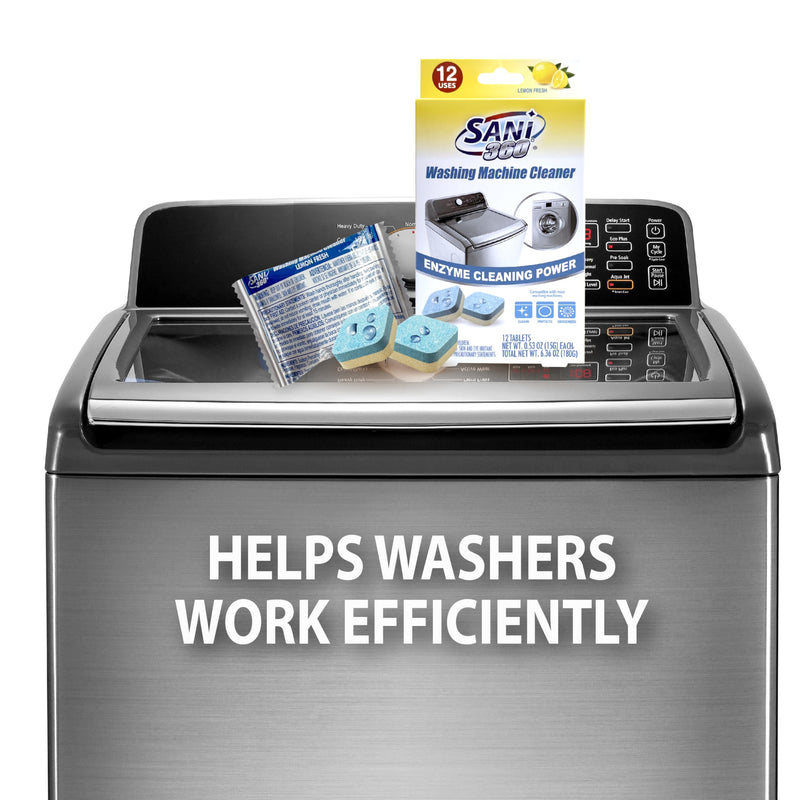 SANI 360° Washing Machine Cleaner, 12 Month Supply is Formulated with Enzyme, Deep Cleans and Deodorizes Front and Top Loading Washers 12 Count (Pack of 1) - BeesActive Australia
