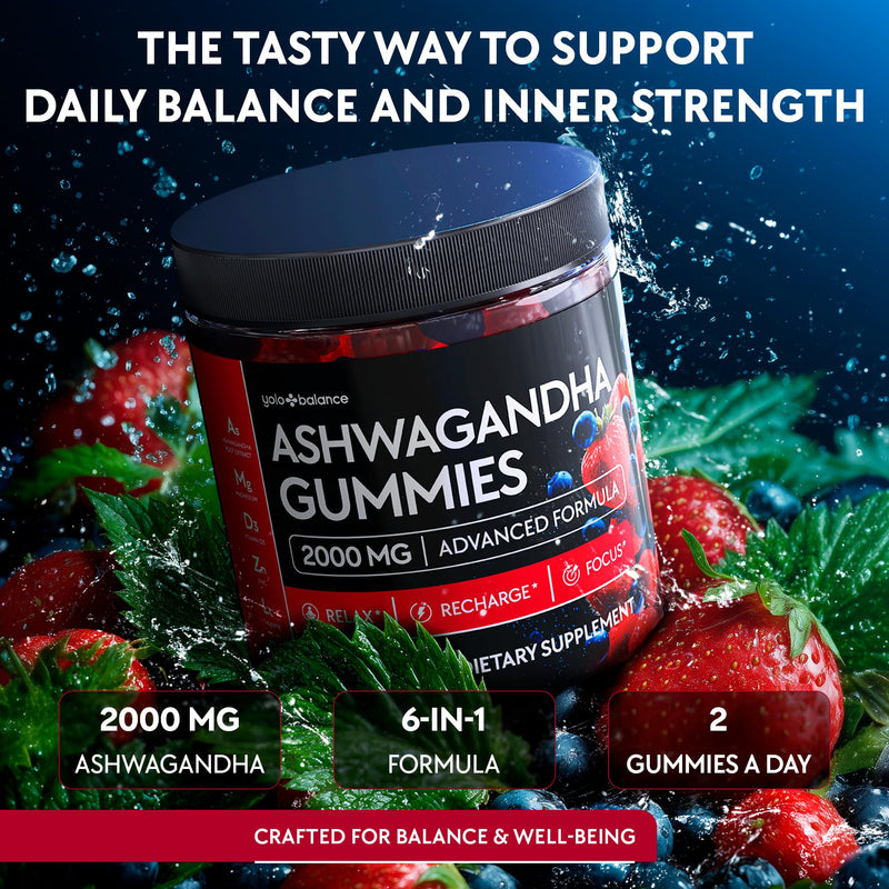 Ashwagandha Gummies ‚Äì 120 Count - 2000 MG Ashwagandha Supplements with L-Theanine, GABA, Magnesium, Zinc & Vitamin D3 ‚Äì Sugar-Free, Vegan, Non-GMO‚ÄìNatural Support for Balance