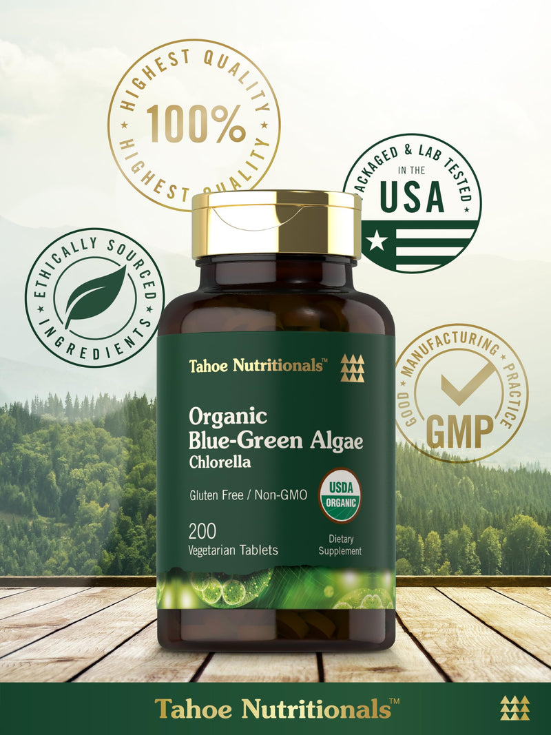 Carlyle Chlorella Blue Green Algae 250mg | 200 Tablets | Vegetarian, Non-GMO, Gluten Free Supplement | Tahoe Nutritionals