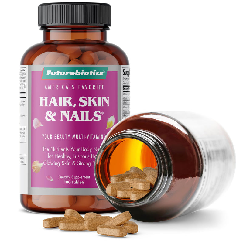 Futurebiotics Hair, Skin & Nails Beauty MultiVitamin with Biotin, Hair Vitamins and Skin Vitamins that Promote Healthy Hair and Nail, 180 Tablets 180 Count (Pack of 1)
