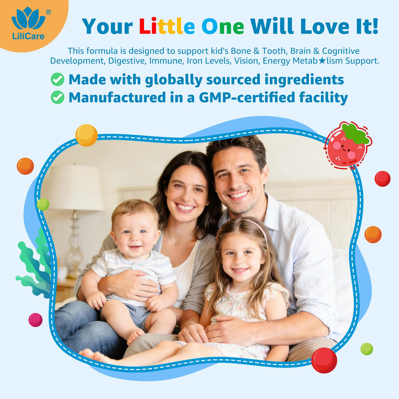 Toddler 2-3 & Kids 4+ Multivitamin Gummies w/ Iron, Omega-3, ARA, Calcium, Prebiotic, Methylated Picky Eater Vitamins for Kids 2+ Growth & Development | Vitamin C, D3 K2, B12, Methylfolate, Sugar Free 60 Count (Pack of 1)