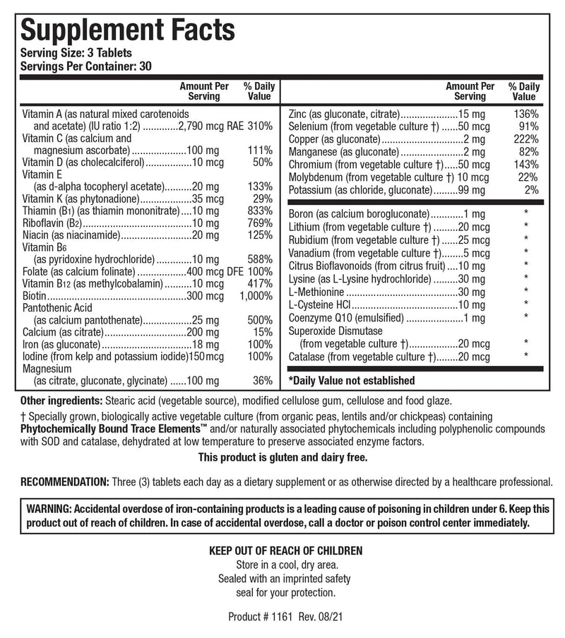 BIOTICS RESEARCH Bio-Multi Plus - Robust Foundational Multivitamin/Mineral Formula, Contains Plant-Based Trace Minerals 90 Tablets 90 Count (Pack of 1)