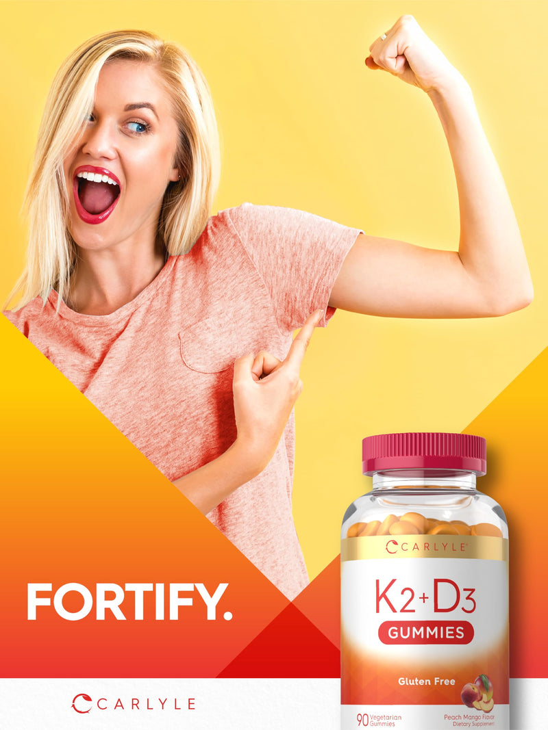 Carlyle Vitamin D3 K2 Gummies | 90 Count | 5,000 IU of D3 + 50 mcg MK7 | Peach Mango Flavor | Vegetarian, Non-GMO, and Gluten Free Supplement 90 Count (Pack of 1)