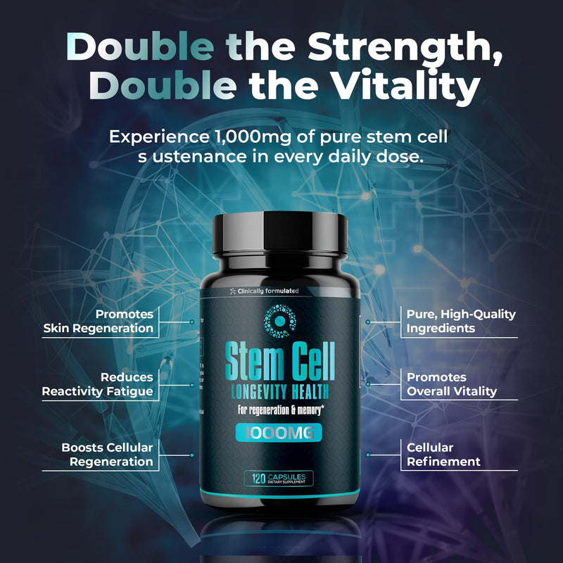 Premium Stem Cell Supplements 1,000mg (120 Caps) Boost Immunity, Reduce Joint Soreness, Support Natural Anti-Aging & Longevity with Spirulina & Chlorella for Vitality, Celulas Madre Health Formula