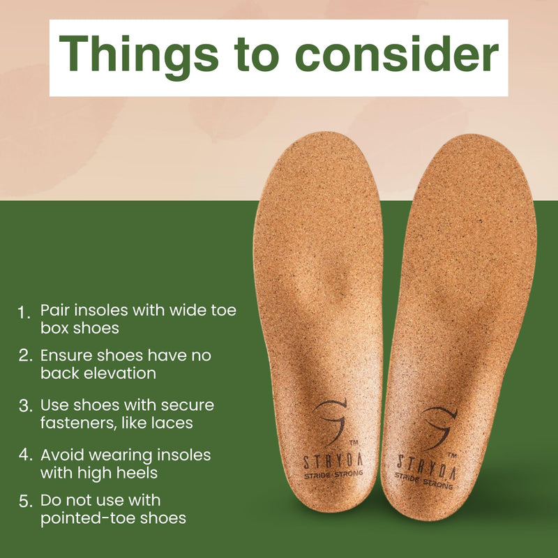 STRYDA Slim Orthopedic Insoles - 100% Cork Soles to Promote Natural Foot Function - Barefoot Friendly Shoe Inserts for Feet, Knees & Back - 100% Natural, Vegan - M Medium - BeesActive Australia