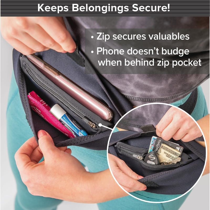 Tune Belt SP2 Running Belt, Slim Waist Pack Holder with Secure Zip Pocket, Sweatproof Storage, Non-Chafing, Fits Large Phones, Easy Access, Money Belt for Men & Women