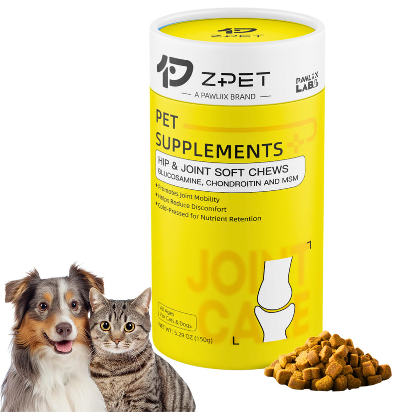 ZPET Hip & Joint Soft Chews for Dogs & Cats – Glucosamine, Chondroitin & MSM – Mobility & Flexibility Support – Cold-Pressed Pet Supplement, 150g Chicken & Fish+