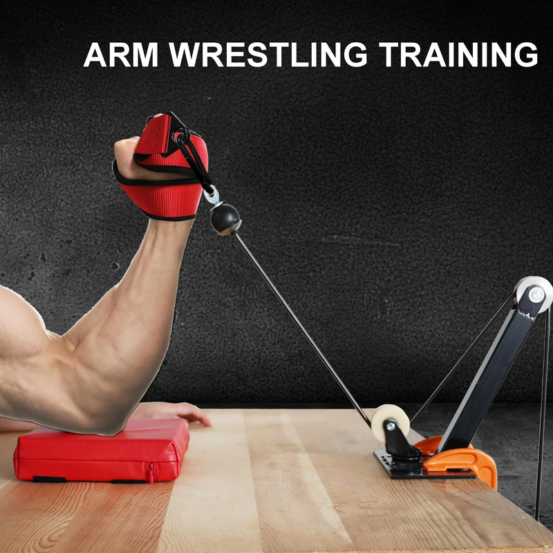 Arm Wrestling Training Strap Belt Hand Grip Arm Finger Forearm Exerciser Strengthener for Cable Machine and Free Weight red with 25mm loading pin