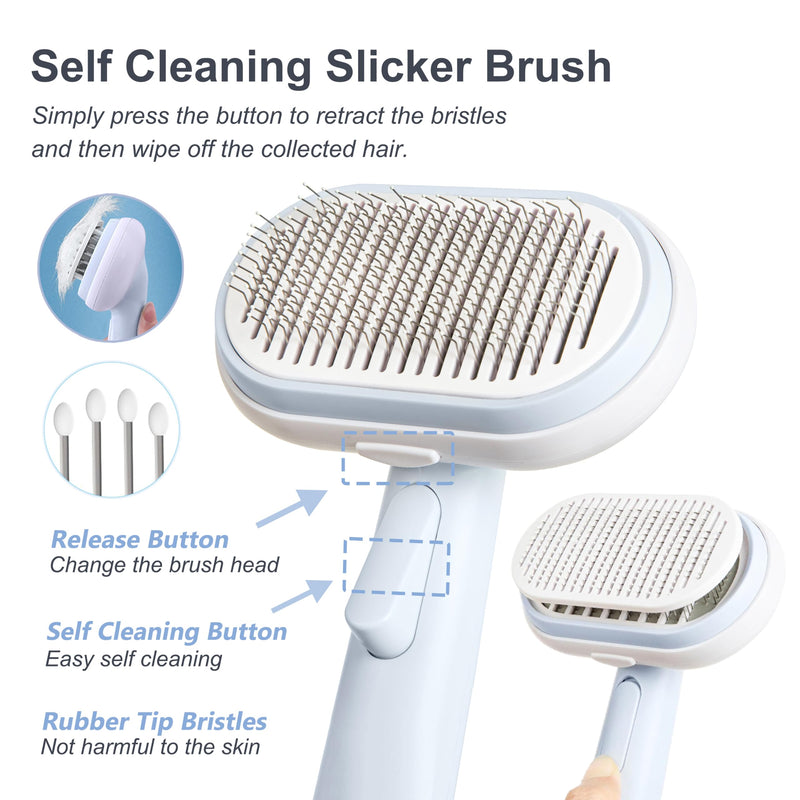 5 IN 1 Pet Grooming Brush Kit,Dog&Cat Self Cleaning Slicker Brush for Shedding.Dematting&Deshedding Dog Brush,Cat Hair Brush,Suitable for Small&Large,Long&Short Haired Pets.(Blue) Blue - BeesActive Australia