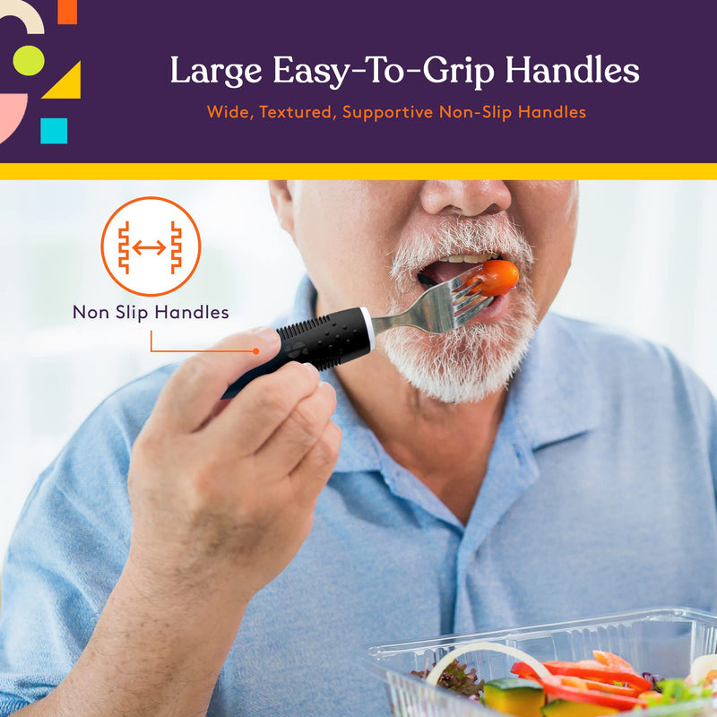 Special Supplies Adaptive Utensils (5-Piece Kitchen Set) Wide, Non-Weighted, Non-Slip Handles for Hand Tremors, Arthritis, Parkinson’s or Elderly Use (Black) Black - BeesActive Australia