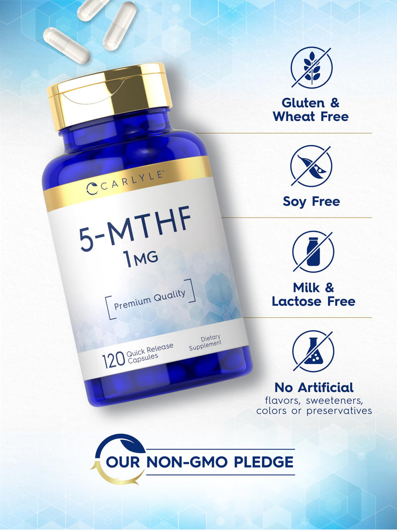Carlyle 5-MTHF L Methylfolate 1mg | 120 Capsules | Non-GMO & Gluten Free Supplement | Premium Quality