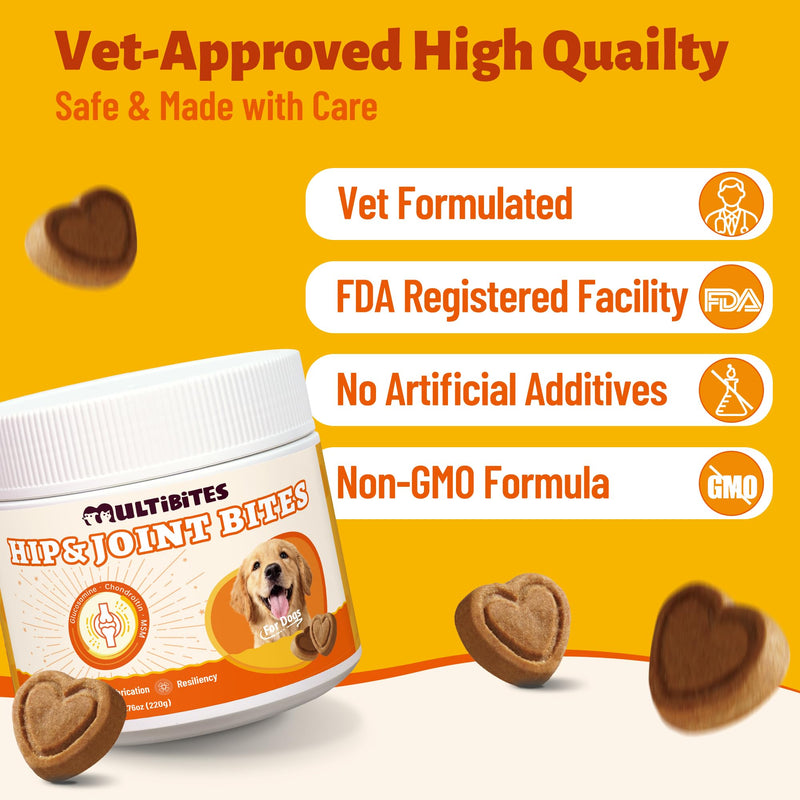 220g Joint Supplement for Dogs - Hip & Joint Health with MSM,Fish Oil,Glucosamine for Dog Chews - Advanced Mobility Support for All Breeds and Ages - Chicken Flavor