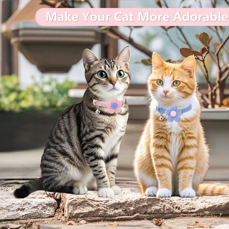 Cat Collar, HANSHILAI Kitten Collar with Bells, Cat Collar Breakaway, Cute Cat Collar for Girl Boy with Flower,Collar para Gatos (2 Pack) (Blue & Pink) Blue & Pink - BeesActive Australia
