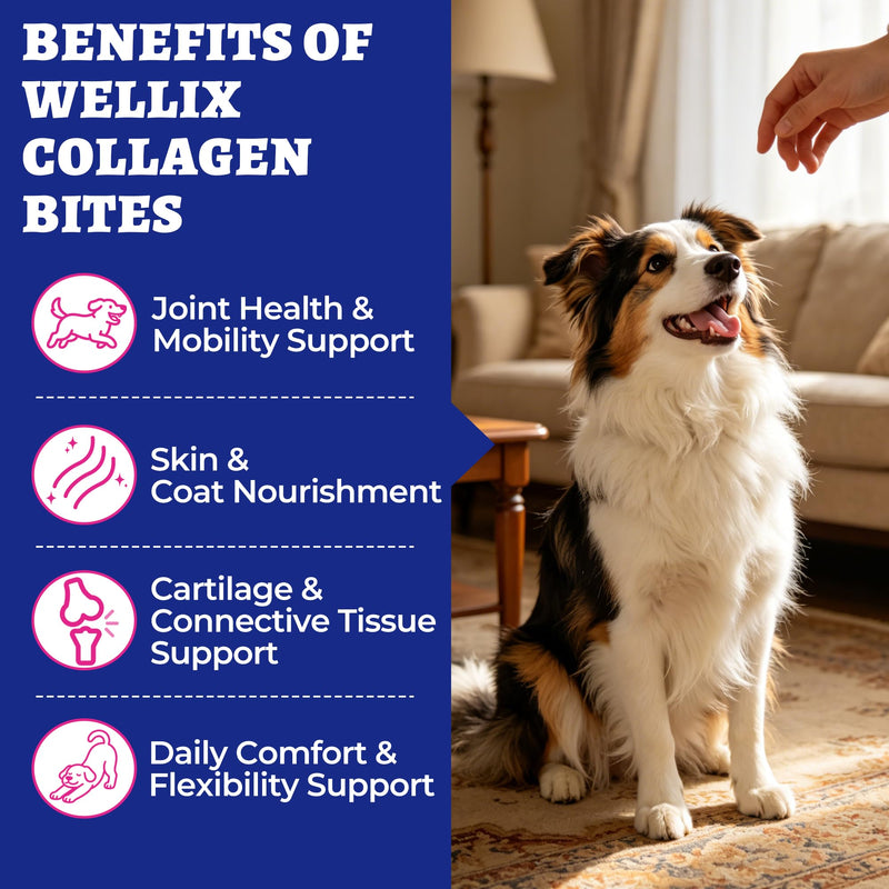 Wellix 9.17 oz Collagen Chews for Dogs, Dog Hip & Joint Supplement with Glucosamine, MSM, Chondroitin, Vitamins, for Joint Health & Mobility Support, Skin & Coat Health, for Small/Medium/Large Breeds