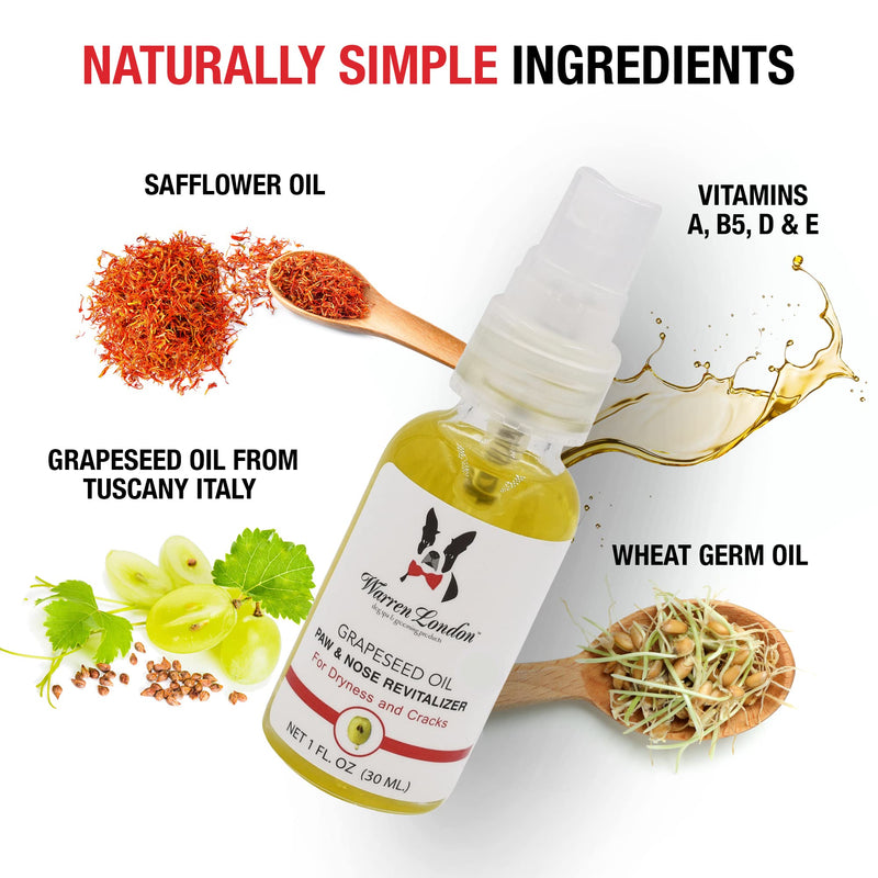 Warren London Nose & Paw Pad Moisturizer for Dogs - Grapeseed Oil & Essential Oil Blend - Instant Relief Revitalizing & Moisturizing Spray for Softer Dog Paws - Made in USA - 1oz - BeesActive Australia