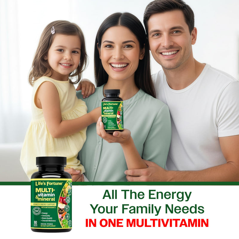 Life's Fortune Whole Food Multivitamin & Mineral Supplement for Men & Women – Energy Support Vitamins for Immune, Brain & Metabolism Support – Iron Free, 90 Vegetarian Tablets 90 Count (Pack of 1)