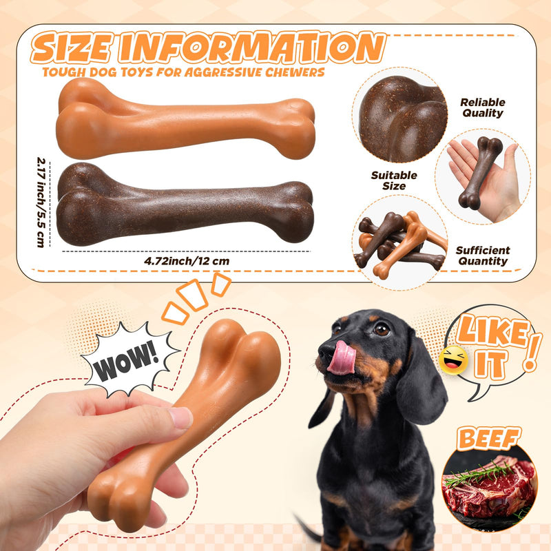 6 Pcs Dogs Bone Chew Toys for Aggressive Chewers, Beef and Bacon Flavor, Tough Puppy Teething Toys, Interactive Dog Toys Gift for Small Medium Breed - BeesActive Australia