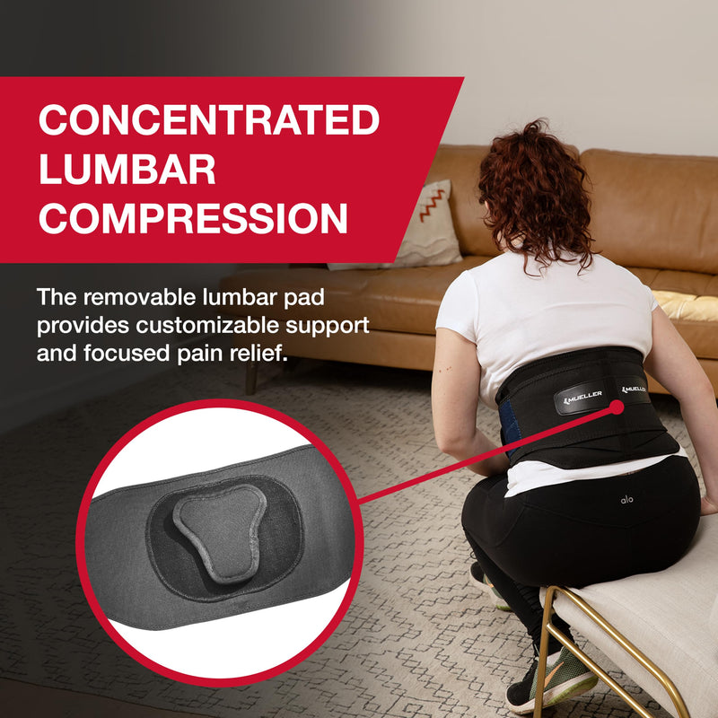 MUELLER Sports Medicine Lumbar Back Brace with Removable Pad, Ideal for Upper and Lower Back Pain, Relief & Support for Men and Women, Strains, Sciatica, Scoliosis Regular Size