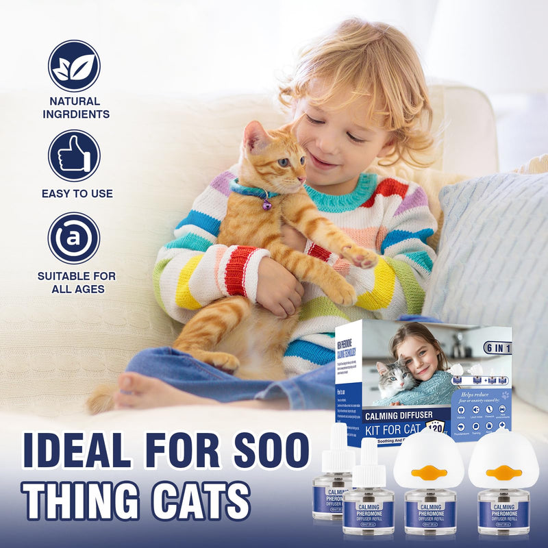 Pheromones Cat Calming Socket 6 in 1 for Cat Calming Diffuser Calming Diffuser Set Cat Anti Stress Fragrance Plug Tasteless (2 Plugs + 4 Refill Packs of 48 ml) - BeesActive Australia