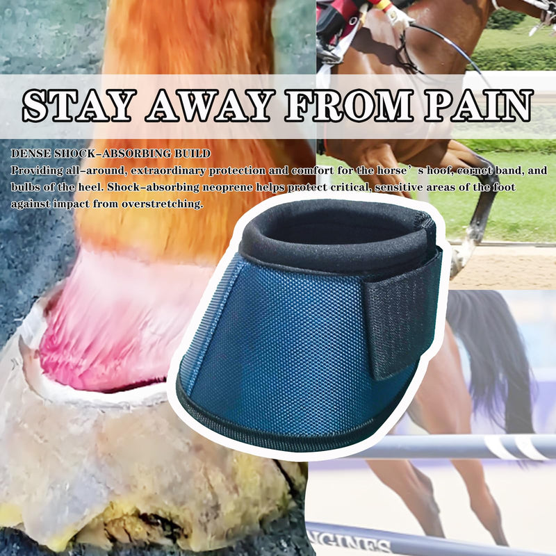 Professional Equestrian Bell Boots, Navy Blue Ballistic Nylon No-Turn Horse Hoof Protective Cover with Padded Rim, 1 Pair